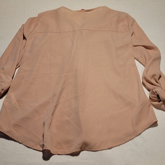 NWT Guess Blush Pink Zip Front Semi Sheer Long Sleeve Blouse Large - Picture 6 of 12